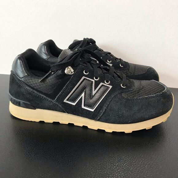 New Balance Boys 574 V1 Outdoor Activist Black Tan Suede Leather Retro Sneakers - Picture 4 of 16